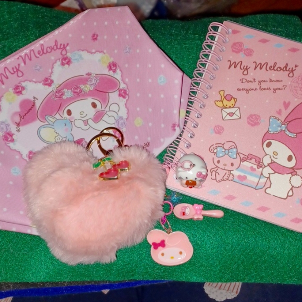 MY MELODY Book, Wristlet/Makeup sachel, and Keychain